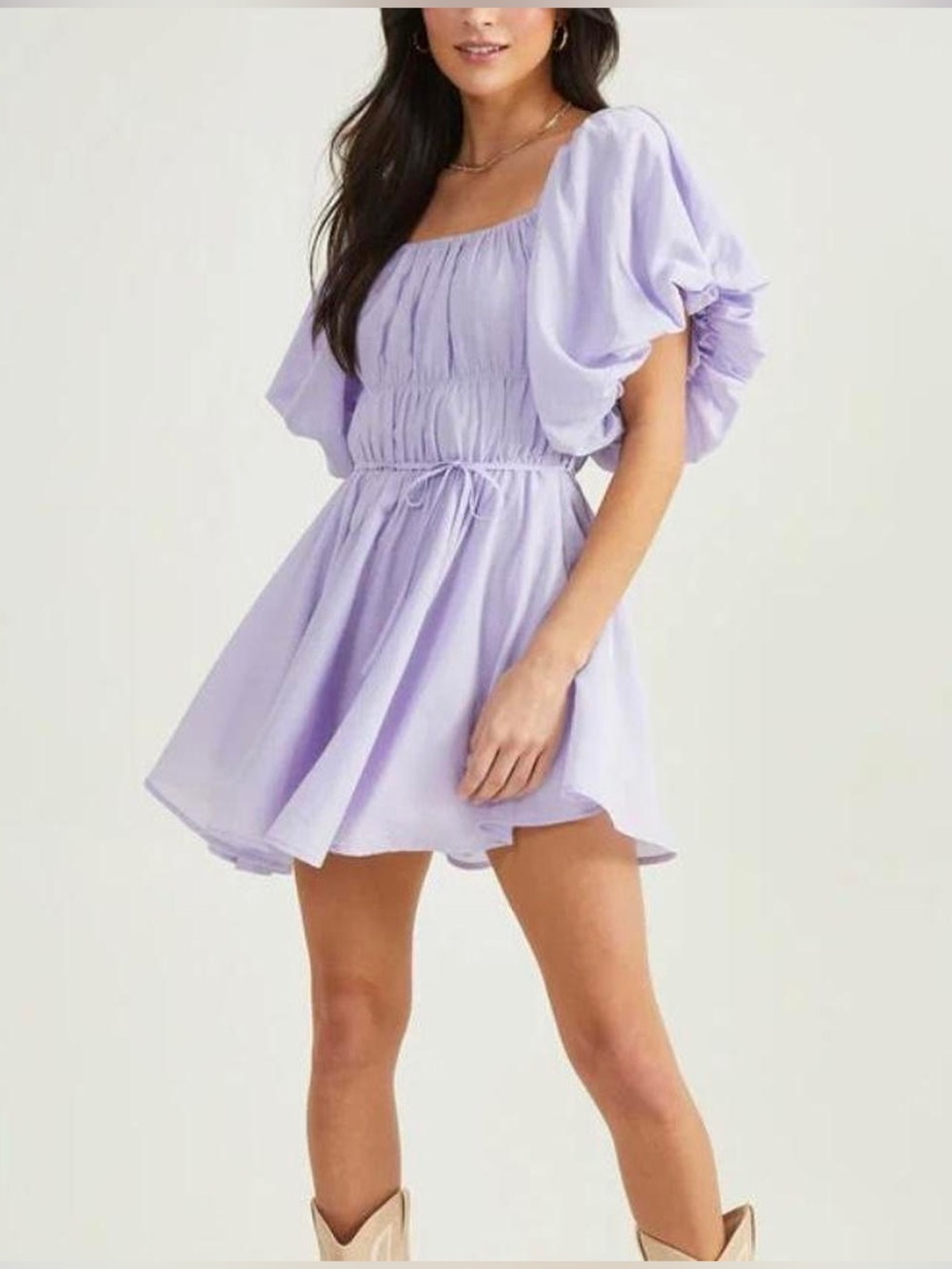 Altar’d State Lilac Puff-Sleeve Mini Dress